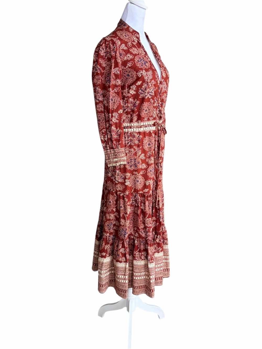 Veronica Beard Swedie Printed Midi Dress Rust Floral Tiered Midi Dress - Picture 8 of 10